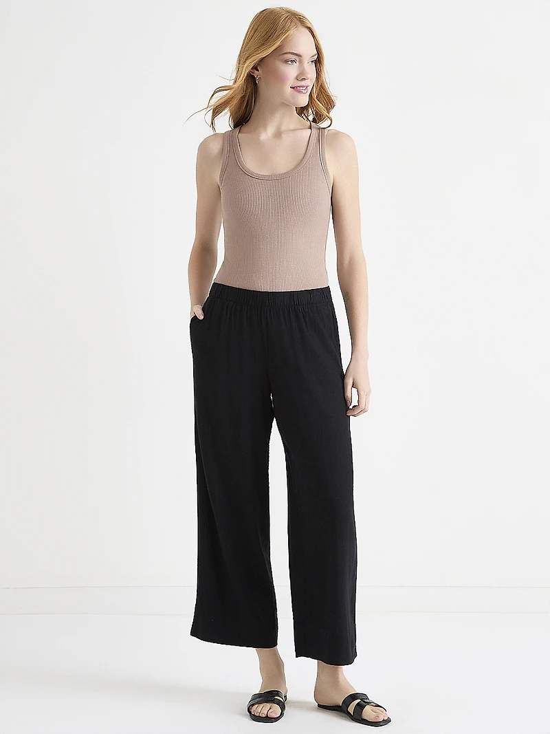 Linen-Blend Wide-Leg Pant