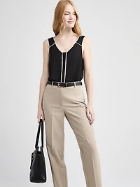 Contrast Trim V-Neck Blouse