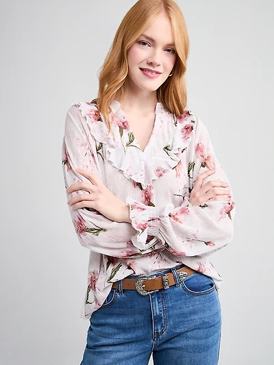 Long Sleeve Knit Ruffle Top