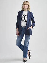 Ponte Ruched-Sleeve Long Line Blazer