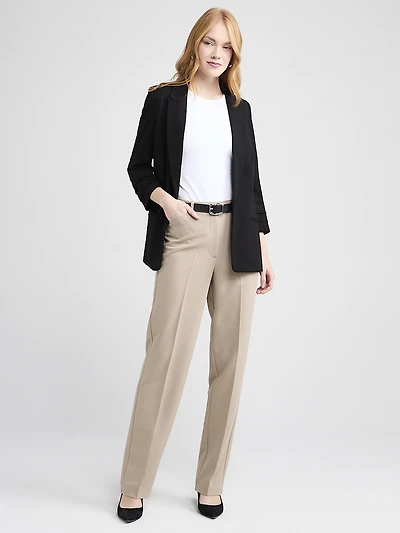 Ponte Ruched-Sleeve Long Line Blazer