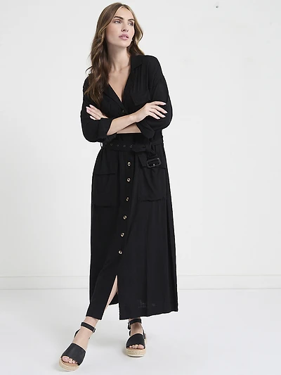Linen Blend Midi Shirt Dress