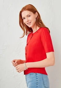 Short Sleeve Button Front Cardigan Strawberry