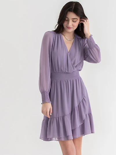 Nova Chiffon Smocked Print Mini Dress