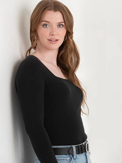 Square Neck Ribbed Sweater