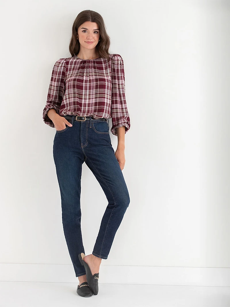 Long Sleeve Plaid Blouse
