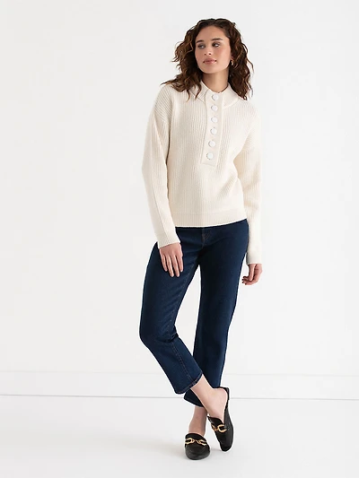 Shaker Stitch Henley Sweater