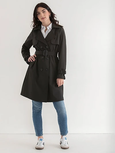 Long Double Breasted Black Trench