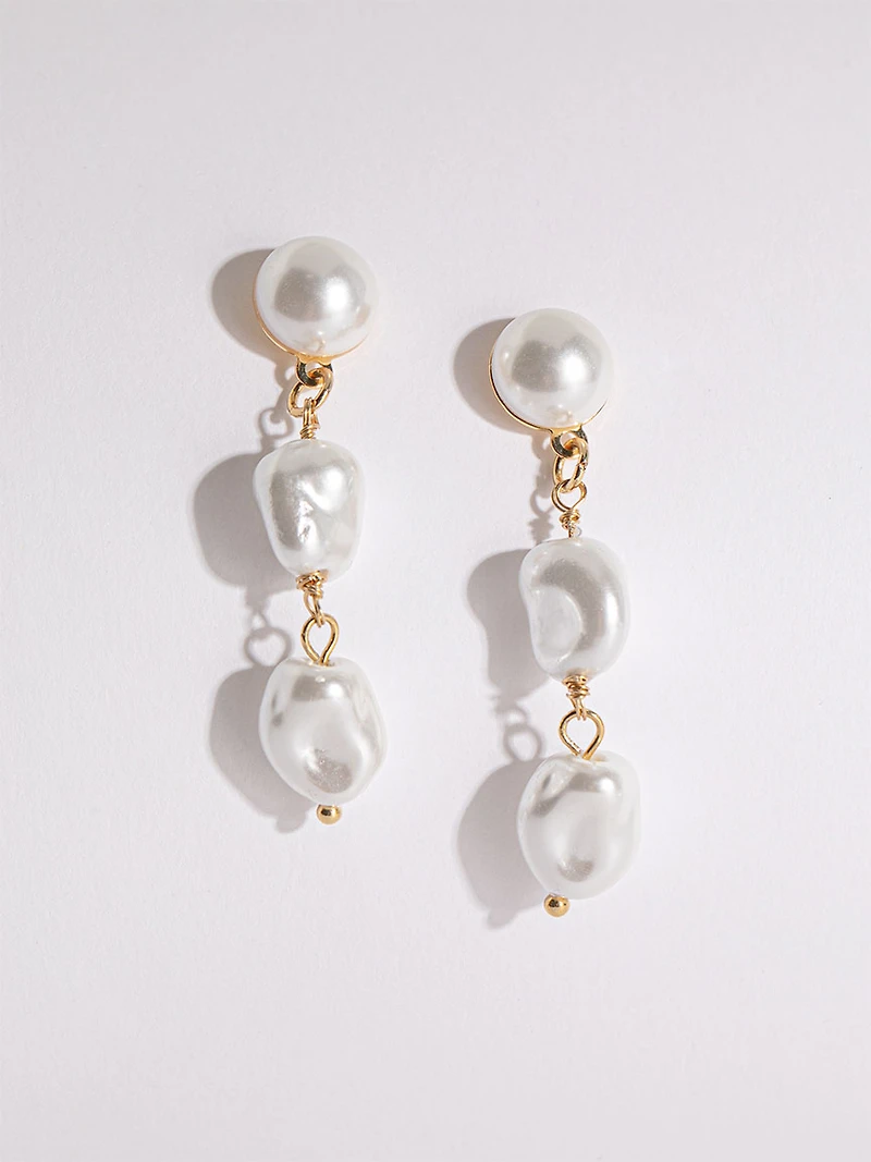 Triple Pearl Drop Earrings
