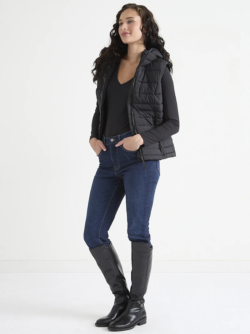 Peyton Packable Vest with Removable Hood Black