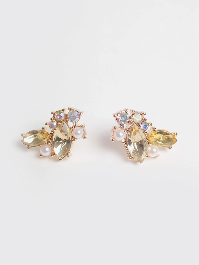 Assorted Shape Gold with Glass Stone Earrings