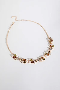 Statement Crystal and Pearl Gold Necklace