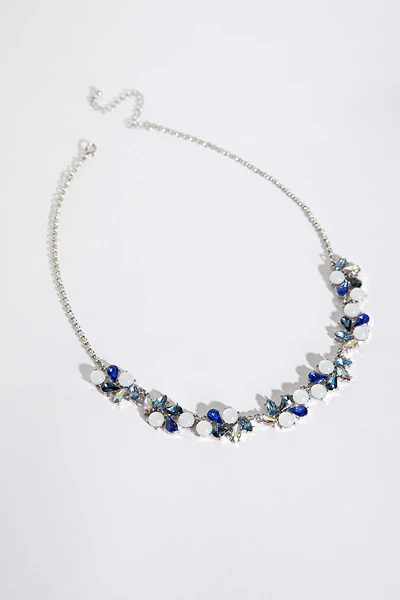 Statement Crystal and Pearl Silver Necklace