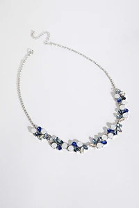Statement Crystal and Pearl Silver Necklace