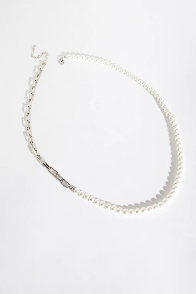 Glass Pearls and Silver Paper Clip Chain Necklace