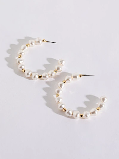 Large Pearl Hoop Earrings