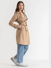 Long Double Breasted Beige Trench