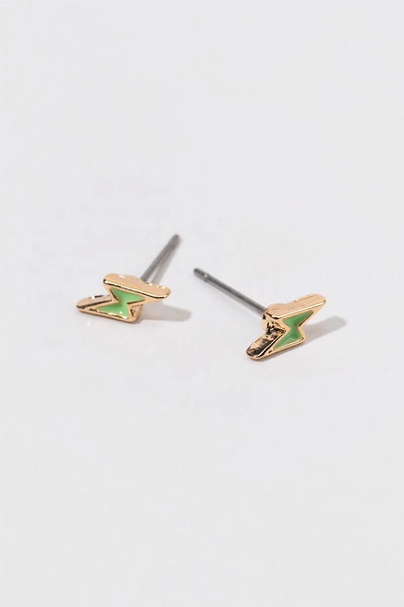 Hello Franki Green Lightning Bolt Stud Earrings for girls