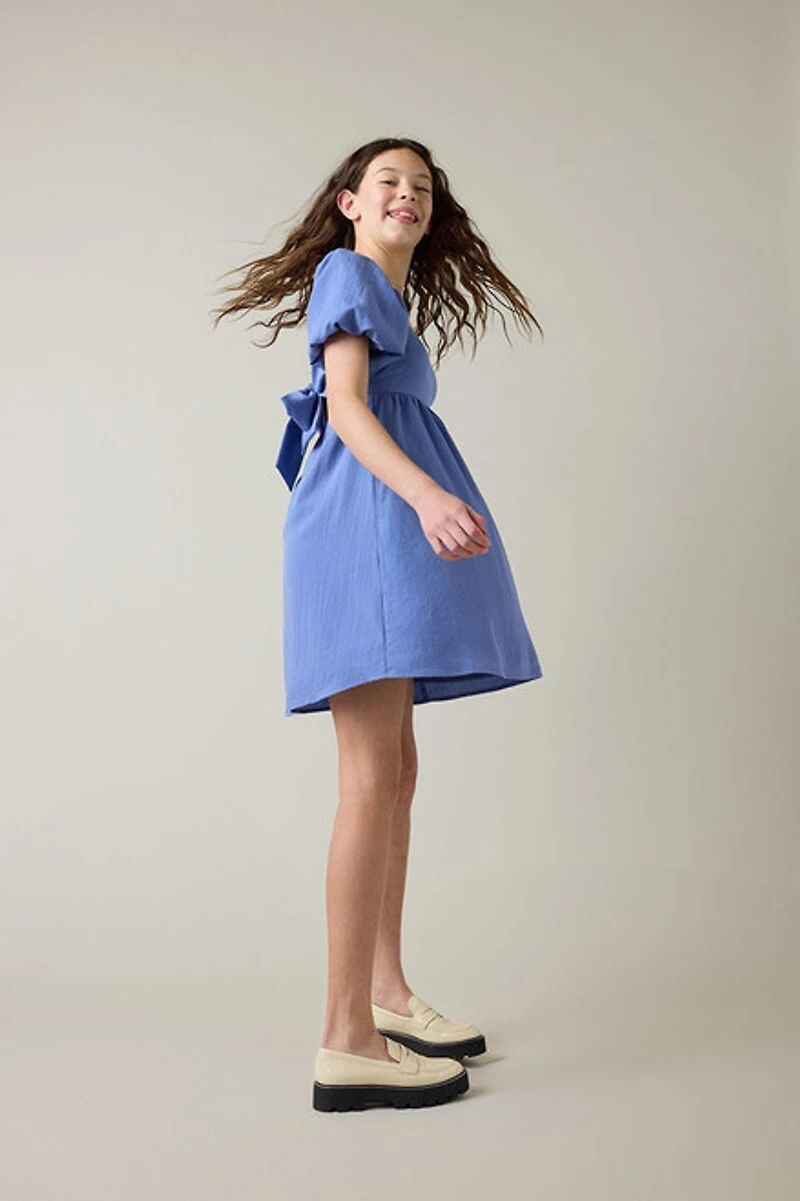 Hello Franki Linen Bow Back Dress for girls