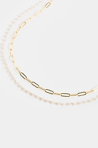 Loni Paper Clip Pearl Necklace