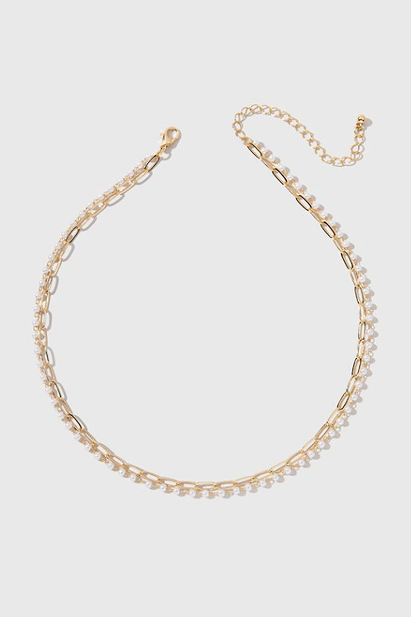 Loni Paper Clip Pearl Necklace