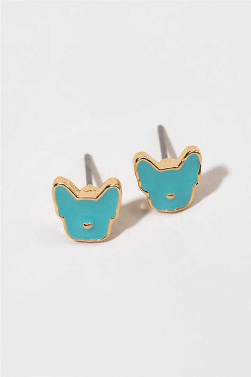 Hello Franki Blue Frenchie Stud Earrings for girls