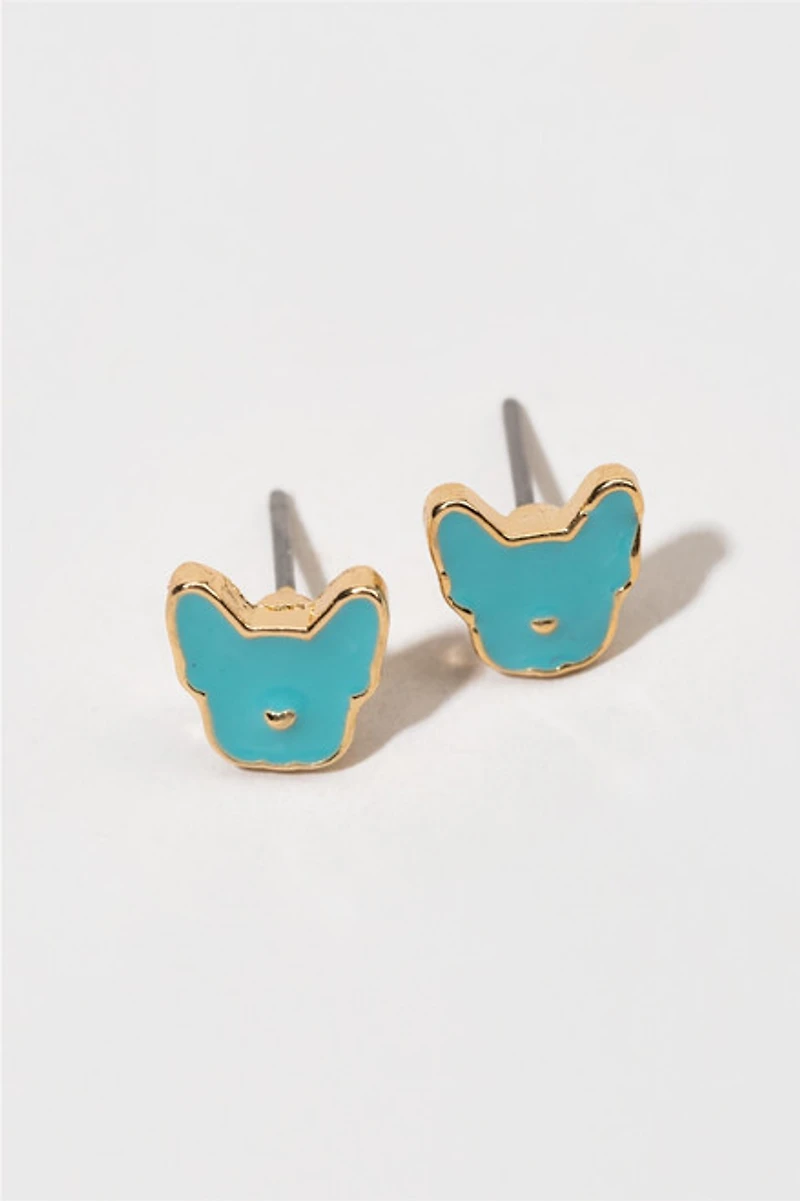 Hello Franki Blue Frenchie Stud Earrings for girls
