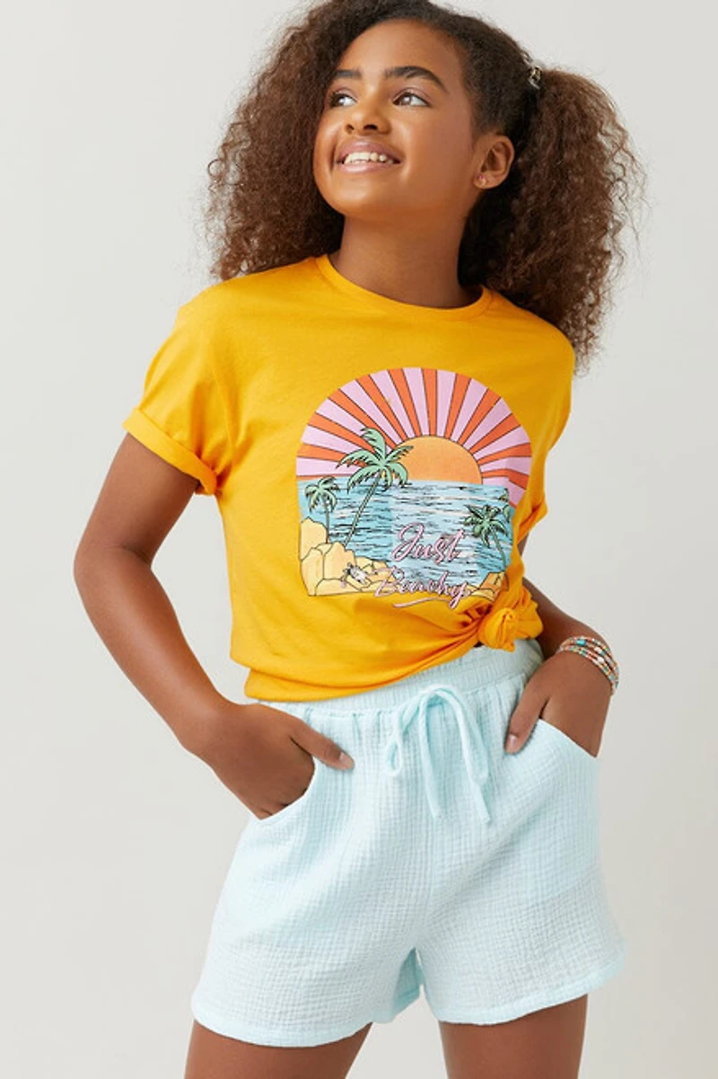 Hello Franki Drawstring Gauze Shorts for girls