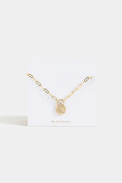 Initial Curb Chain Pendant Necklace Gold