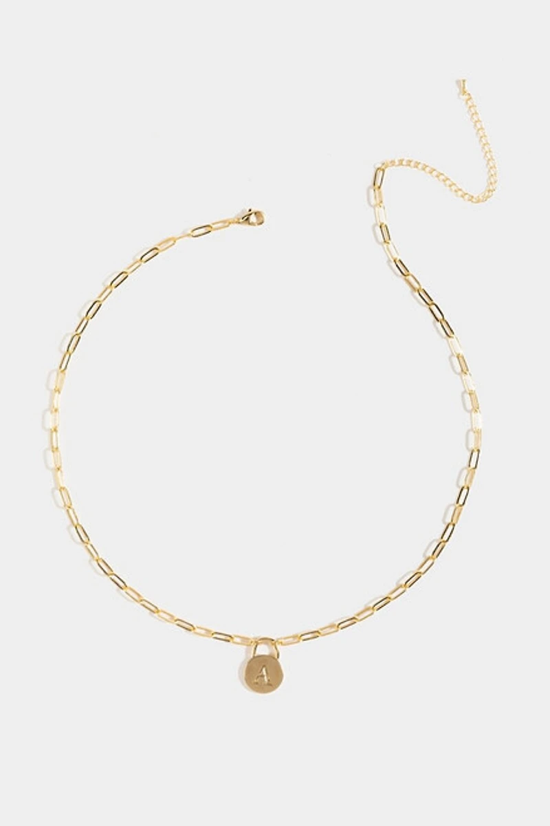 Initial Curb Chain Pendant Necklace Gold