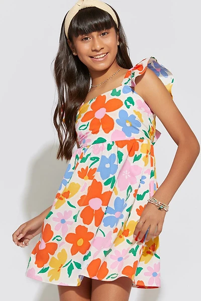Hello Franki Abstract Floral Bow Back Dress for girls