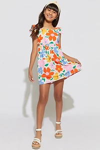 Hello Franki Abstract Floral Bow Back Dress for girls