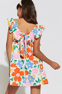 Hello Franki Abstract Floral Bow Back Dress for girls