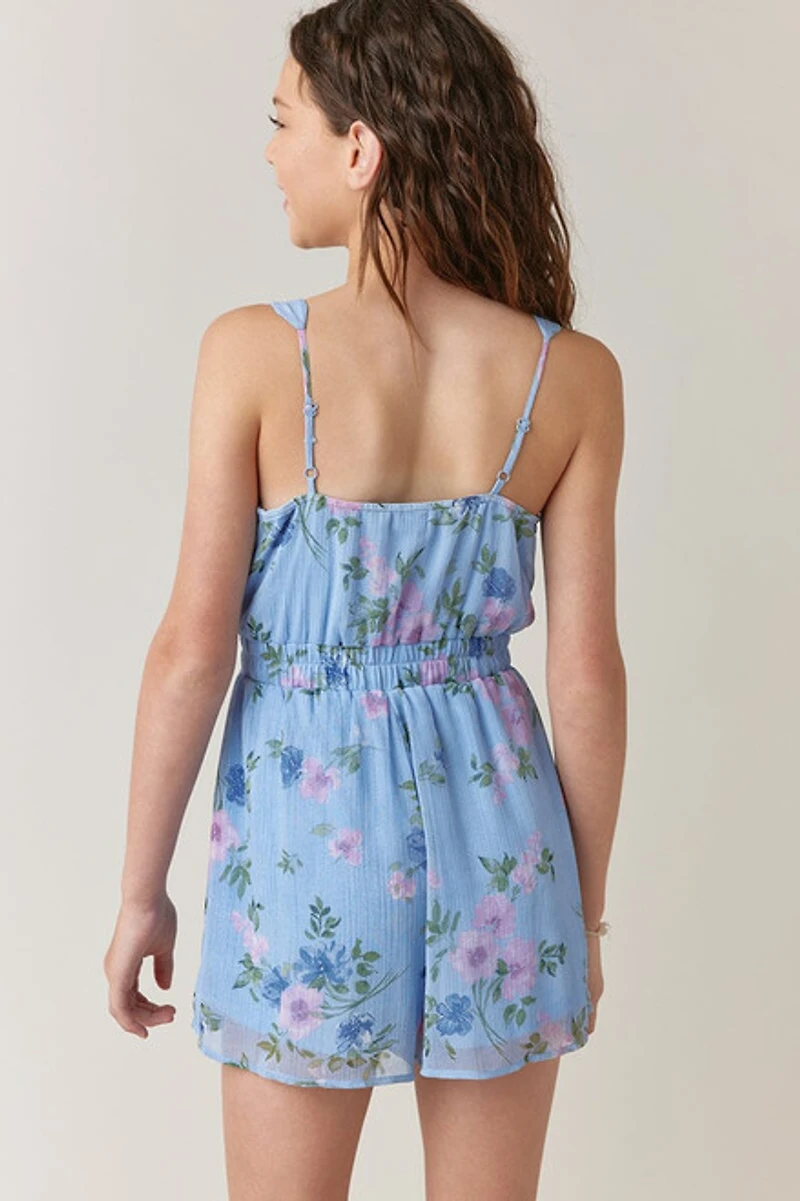 Hello Franki Sleeveless Floral Godet Romper for girls
