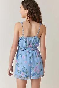Hello Franki Sleeveless Floral Godet Romper for girls