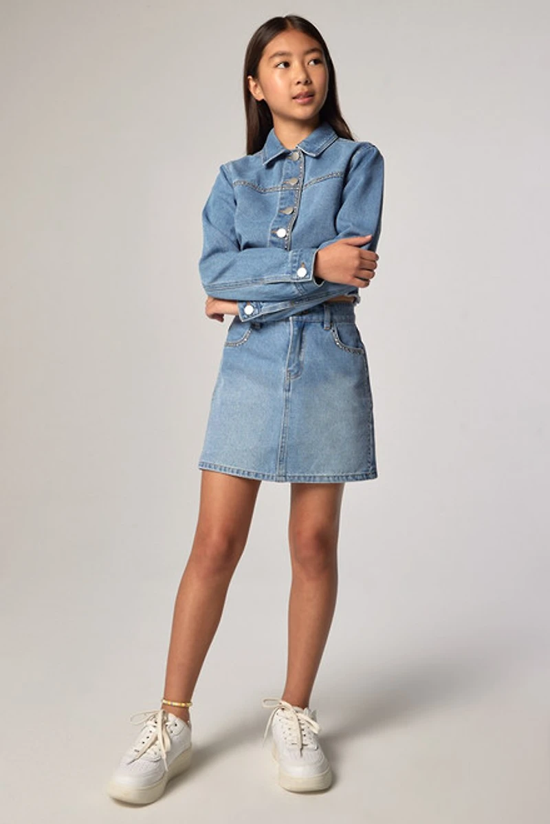 Hello Franki Studded Denim Crop Jacket for girls