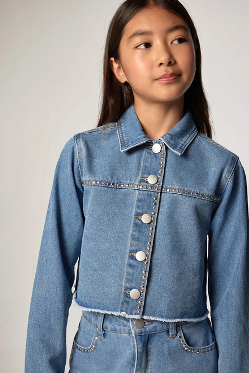 Hello Franki Studded Denim Crop Jacket for girls