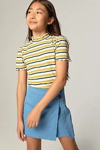 Hello Franki Stripe Lettuce Edge Yellow Tee for girls