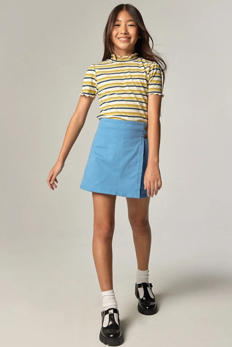 Hello Franki Stripe Lettuce Edge Yellow Tee for girls