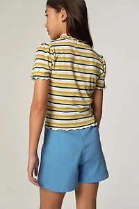 Hello Franki Stripe Lettuce Edge Yellow Tee for girls