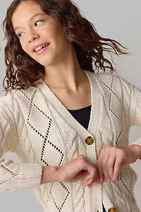 Hello Franki Pointelle Boyfriend Cardigan for girls