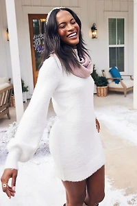 Rosemary Mock Neck Fuzzy Sweater Dress