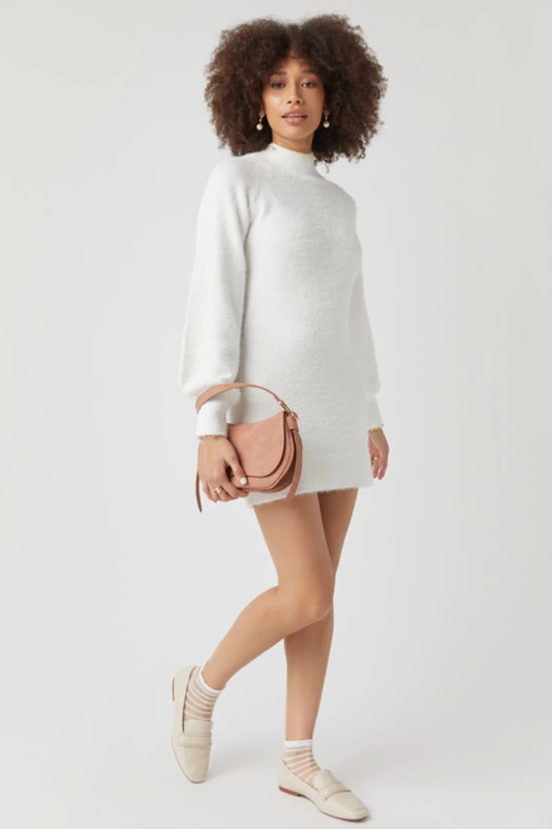 Rosemary Mock Neck Fuzzy Sweater Dress