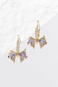 Allissa Crystal Bow Huggie On Charm Earrings