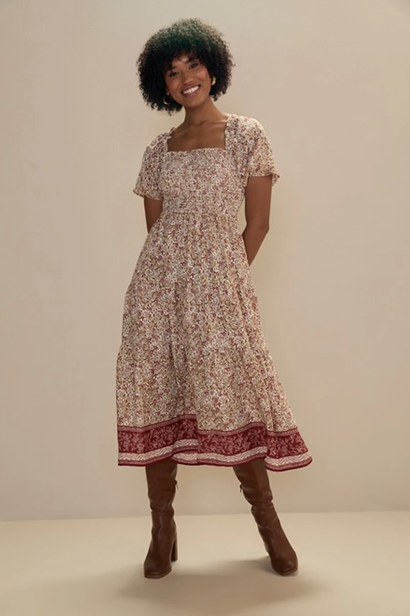 Emily Smocked Floral Midi Dress