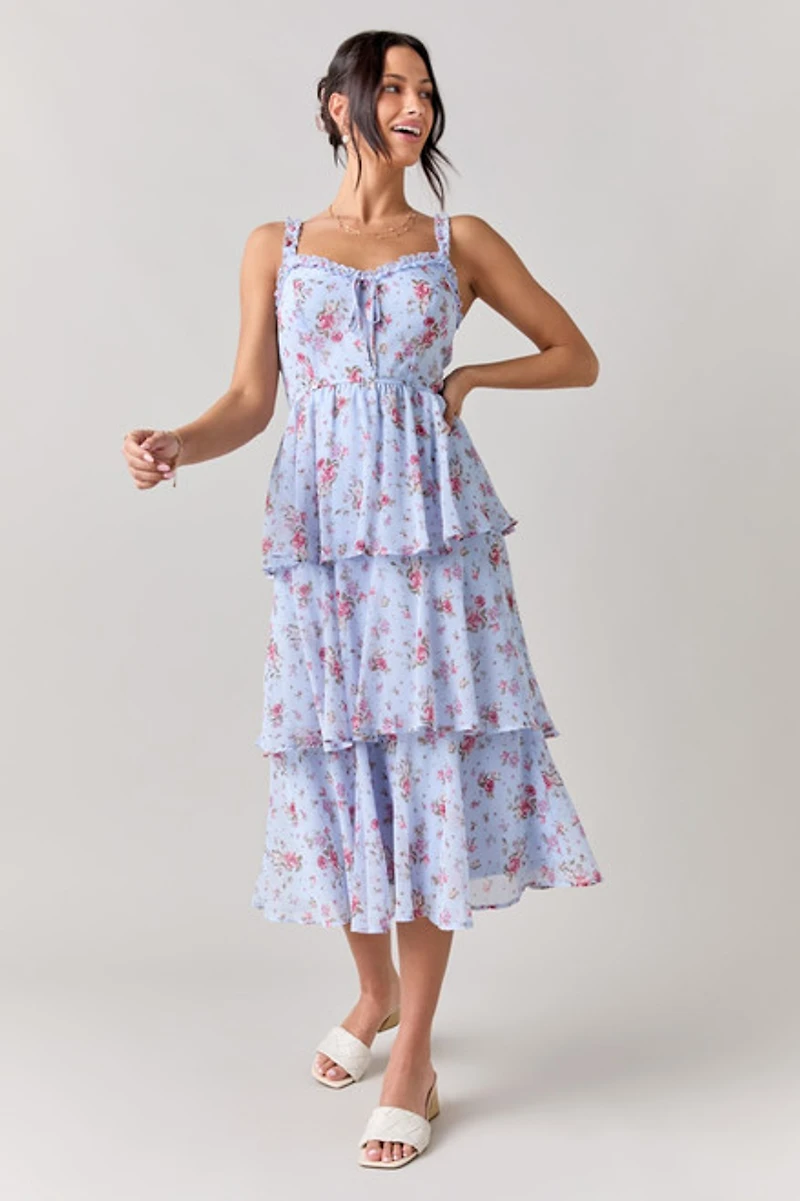 Anita Ruffle Trim Tiered Midi Dress