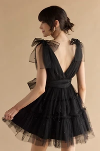 Lorena Pearl Clip Dot Bow Waist Mini Dress