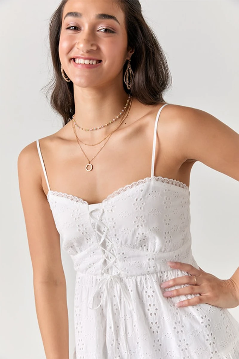 Marta Tie Front Eyelet Mini Dress