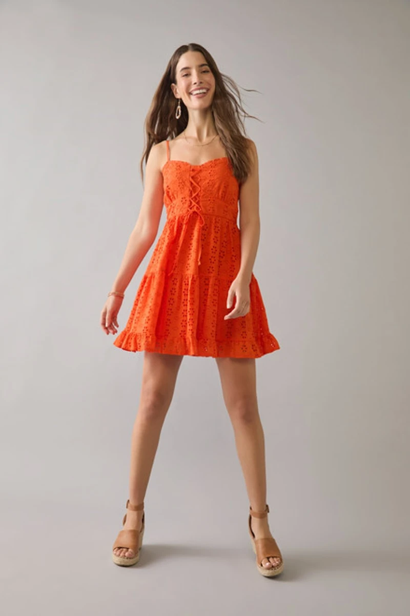 Marta Tie Front Eyelet Mini Dress