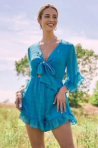 Betty Ruffle Sleeve Kimono Romper